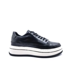 Hakiki Deri Yüksek Taban Erkek Siyah Şık Spor Sneaker Ayakkabı