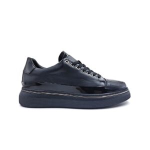 Hakiki Deri Erkek Siyah Şık Sneaker Ayakkabı